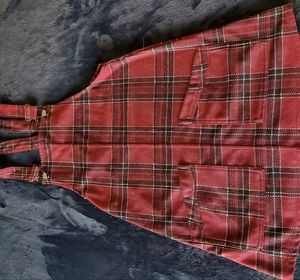 No Boundaries Maroon Plaid Overalls Dress